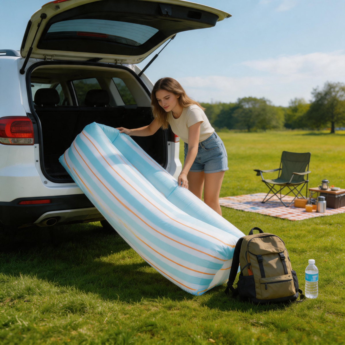 ๐ Inflatable Sofa | Lightweight Outdoor Lounge | Traveler-Gift Striped Comfort