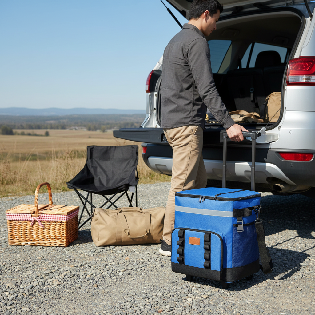 🧊 Rolling Cooler | Durable Fabric Outdoor Trips | Traveler-Gift Easy Mobility
