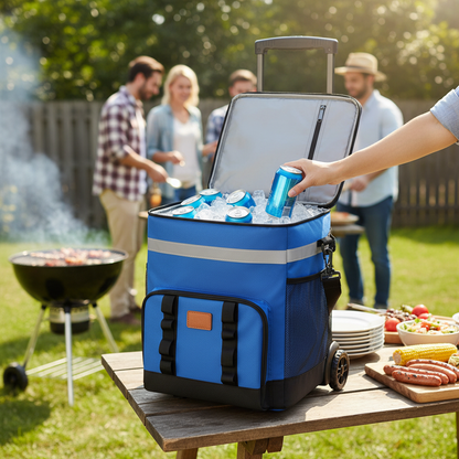 🧊 Rolling Cooler | Durable Fabric Outdoor Trips | Traveler-Gift Easy Mobility