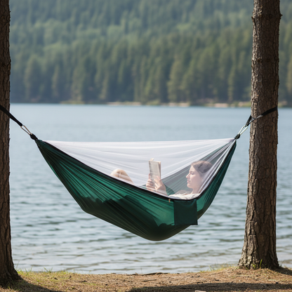 🏕️ Camping Hammock | Durable Fabric Campsite | Camper-Gift Mosquito-Net Comfort