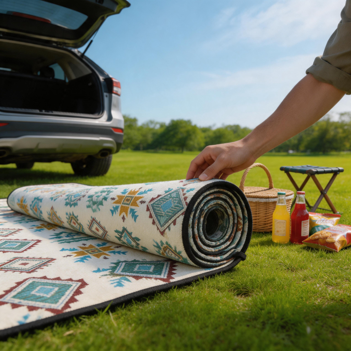 🧺 Picnic Blanket | Woven Fabric Park Days | Outdoor-Lover Boho Pattern