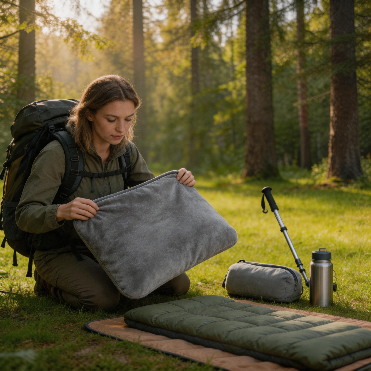 💤 Camping Pillow | Plush Fabric Travel Comfort | Compact Outdoor Essential