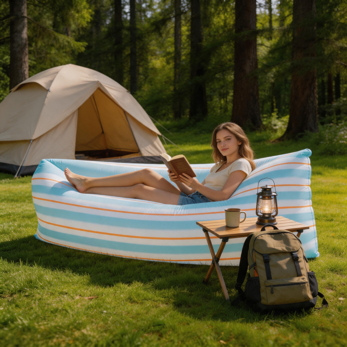 🌊 Inflatable Sofa | Lightweight Outdoor Lounge | Traveler-Gift Striped Comfort