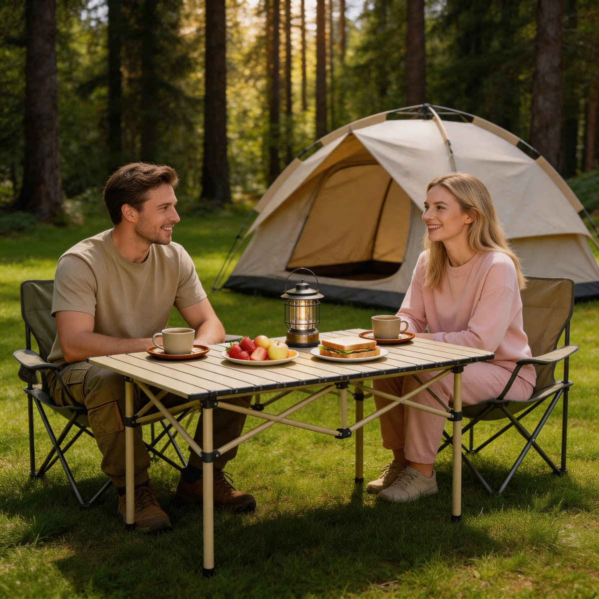 🏕️ Folding Table | Metal Camping Utility | Traveler-Gift Sandstone Style