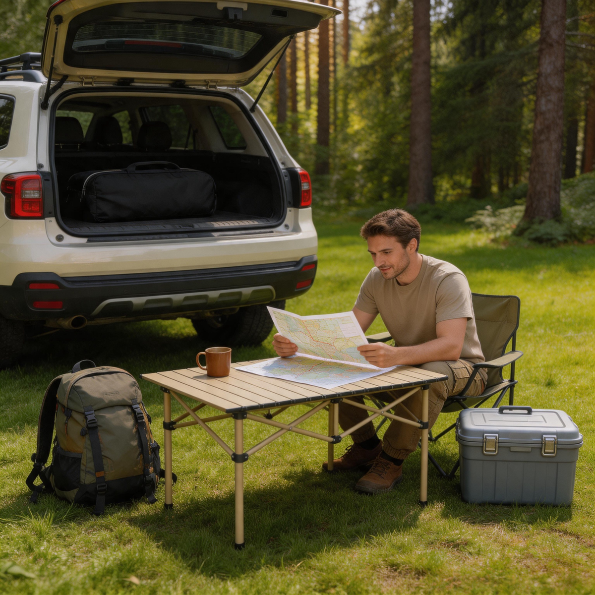 🏕️ Folding Table | Metal Camping Utility | Traveler-Gift Sandstone Style