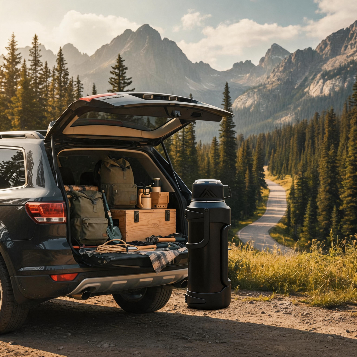 🧭 Insulated Thermos | Metal-Body Outdoor Travel | Camper-Gift Rugged Black Design