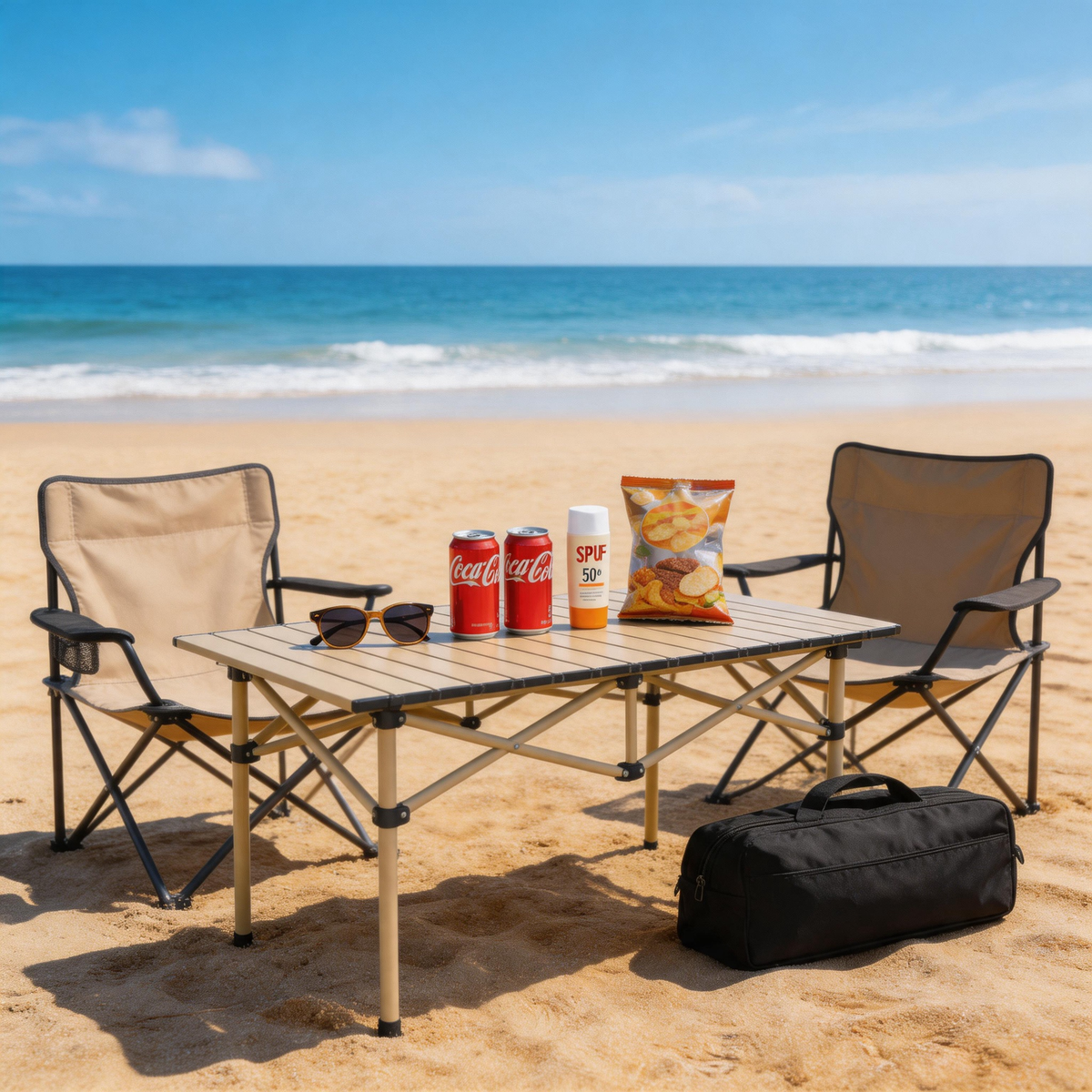 🏕️ Folding Table | Metal Camping Utility | Traveler-Gift Sandstone Style