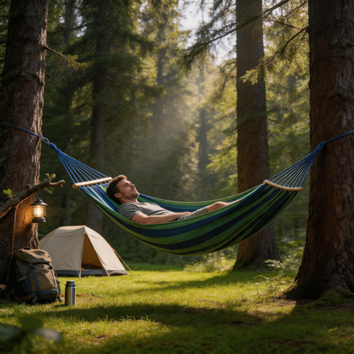 🌲 Outdoor Hammock | Woven Fabric Camp Gift | Striped Comfort