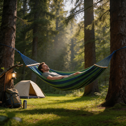 🌲 Outdoor Hammock | Woven Fabric Camp Gift | Striped Comfort