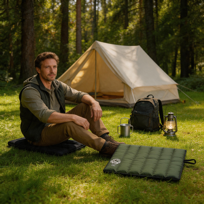 🌲 Camping Seat Pad | Quilted Fabric Outdoor Comfort | Camper-Gift Moisture Barrier