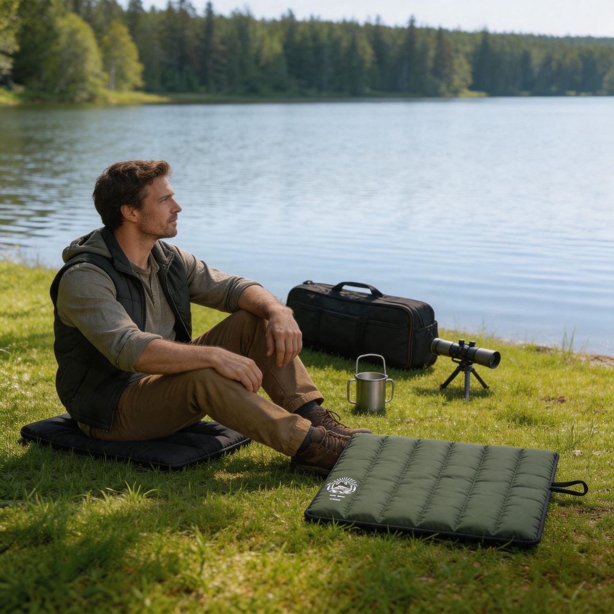 🌲 Camping Seat Pad | Quilted Fabric Outdoor Comfort | Camper-Gift Moisture Barrier
