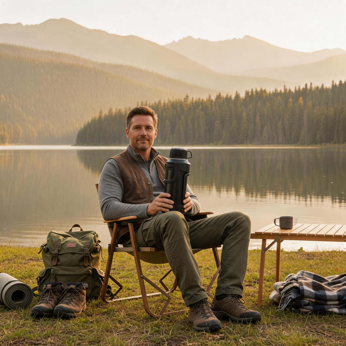 🧭 Insulated Thermos | Metal-Body Outdoor Travel | Camper-Gift Rugged Black Design