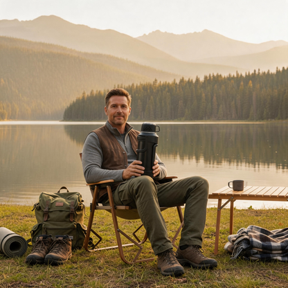 🧭 Insulated Thermos | Metal-Body Outdoor Travel | Camper-Gift Rugged Black Design