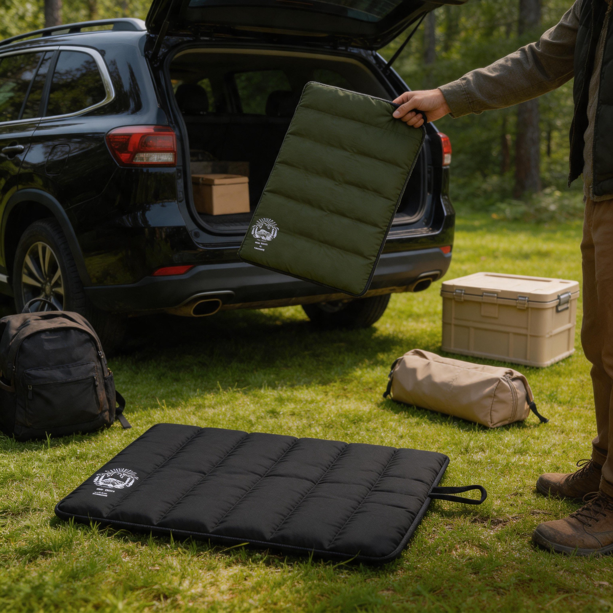 🌲 Camping Seat Pad | Quilted Fabric Outdoor Comfort | Camper-Gift Moisture Barrier