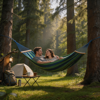 🌲 Outdoor Hammock | Woven Fabric Camp Gift | Striped Comfort